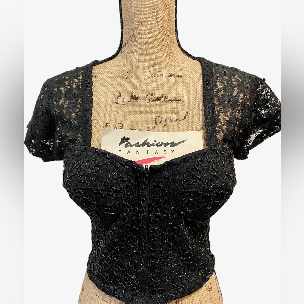 Vintage Fashion Fantasy Cropped Lace Zip-Front Bustier Size L - NWT